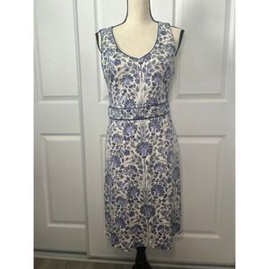 Tory Burch Blue Floral Sleeveless Silk Sheath Dress Women's M Preppy Resortwear‎
